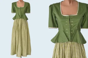 1930s Handmade Landhausmode Dirndl Green Skirt and Blouse Set size XS