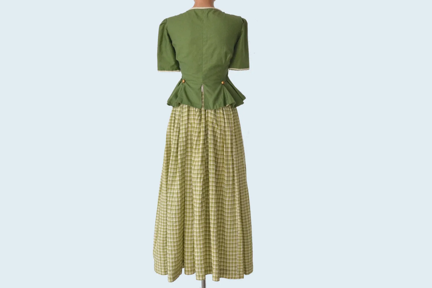 1930s Handmade Landhausmode Dirndl Green Skirt and Blouse Set size XS