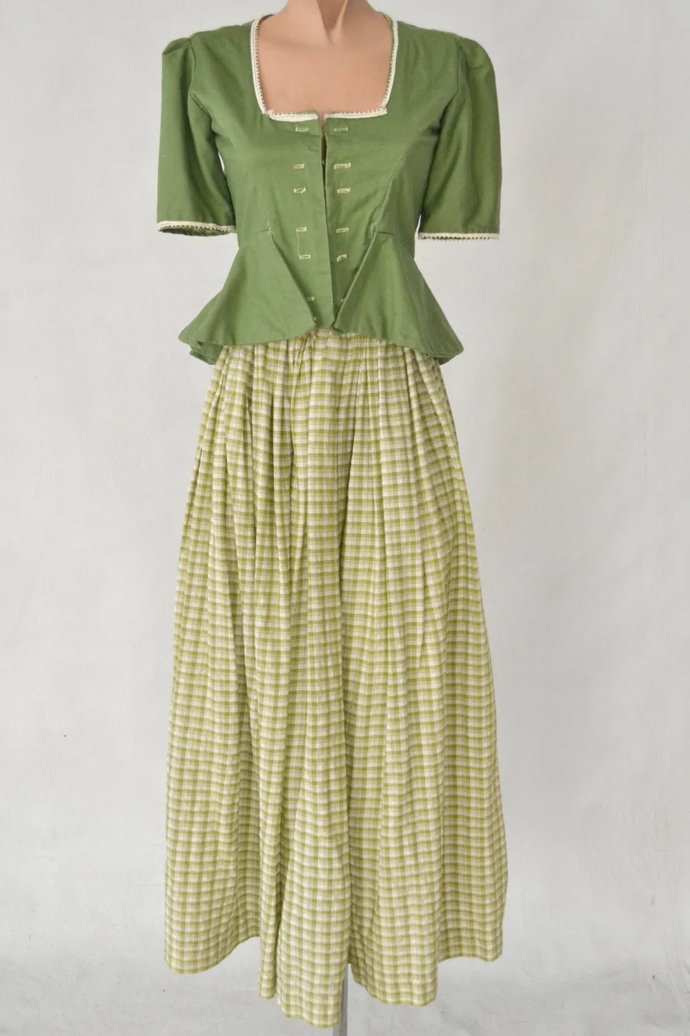 1930s Handmade Landhausmode Dirndl Green Skirt and Blouse Set size XS
