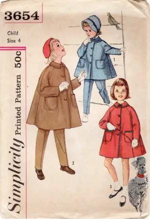 1960's Simplicity Child's Swing Coat and Hat pattern - Chest 23" - No. 3654