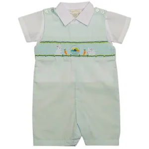 74023-Smocked Easter Bunnies Shortall Baby Boy Romper