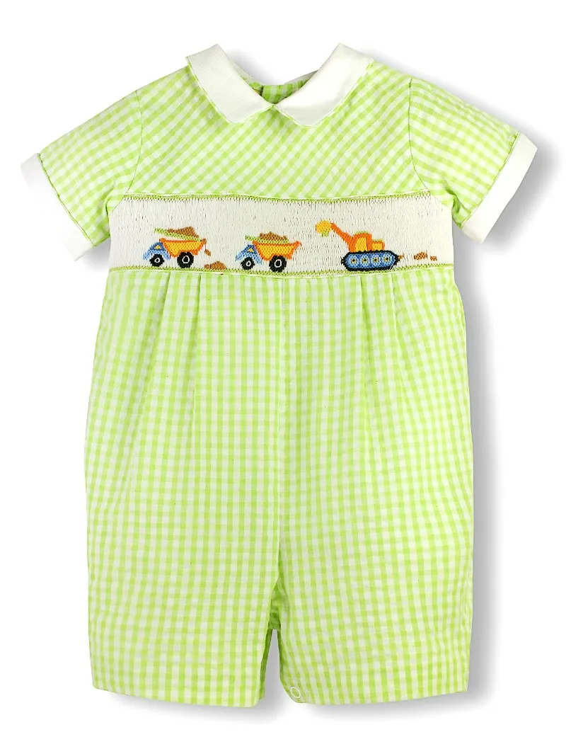 90079-Smocked Construction Baby Boy Romper