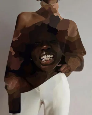 Afro Black Art Print Cutout Turtleneck Top