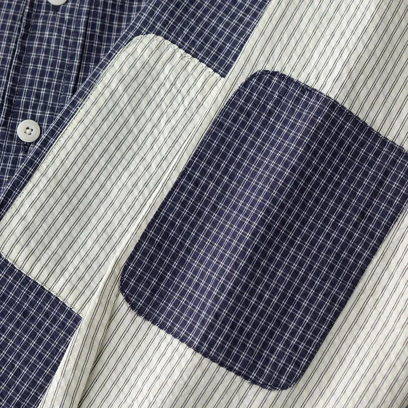 Aidase Japan fashion Retro Seersucker Vertical Stripes Shirts Men's Cotton Spring and Autumn Loose Casual Lazy Plaid Long sleeve Shirt