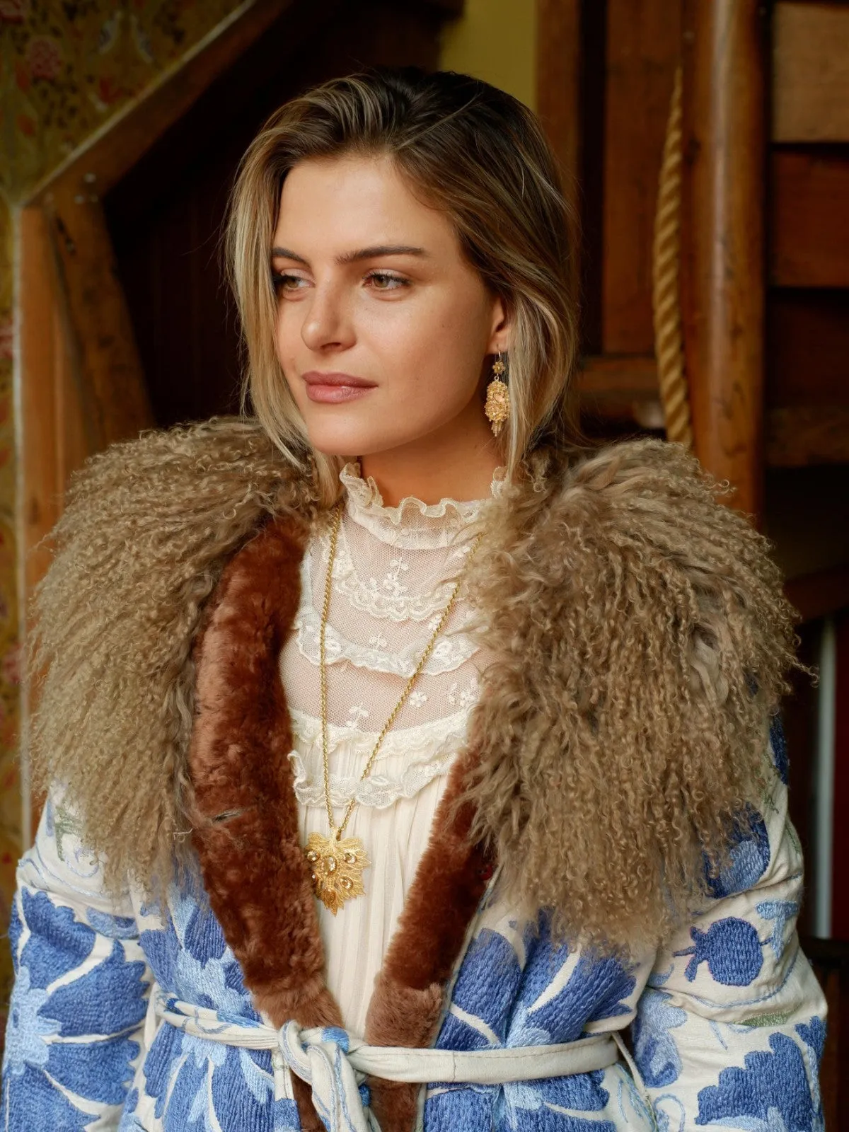 Aisara Wrap Coat - S | Blue Print/White