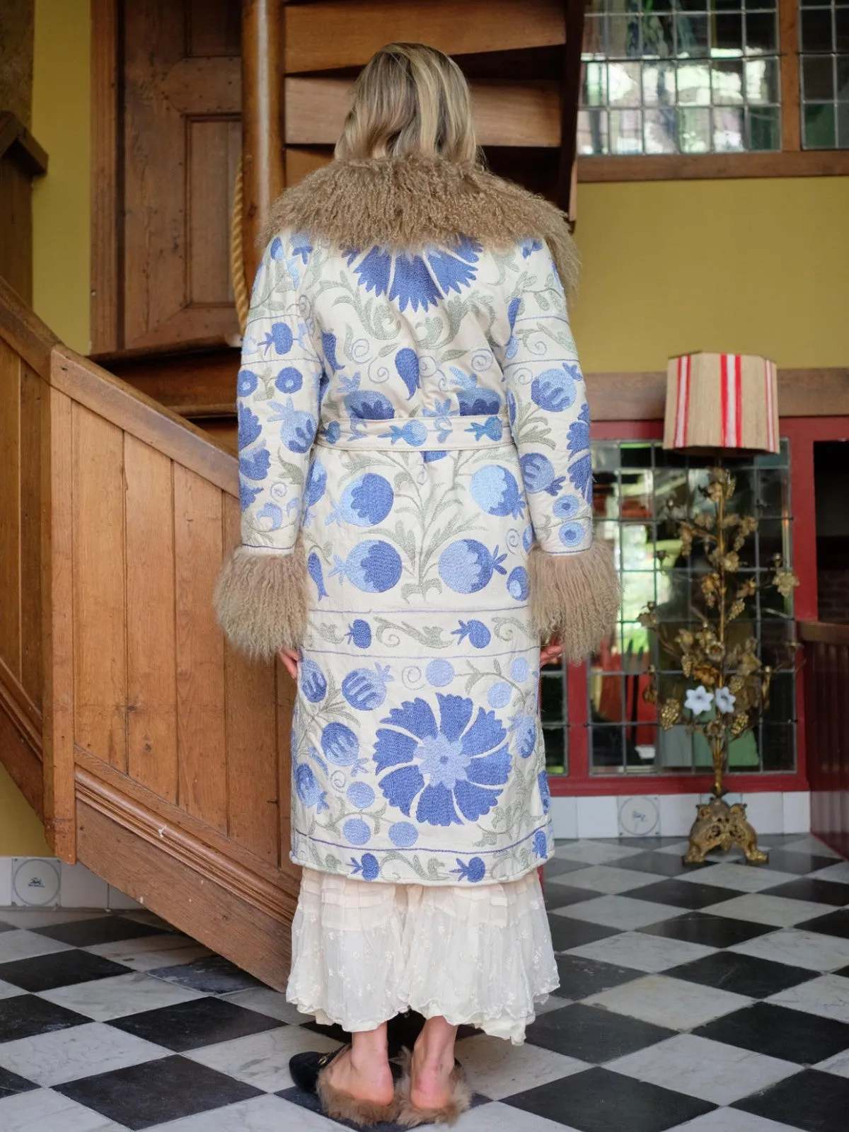 Aisara Wrap Coat - S | Blue Print/White
