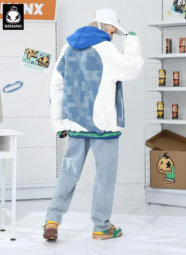 American Plaid Patchwork Baseball Collar Padded Coat