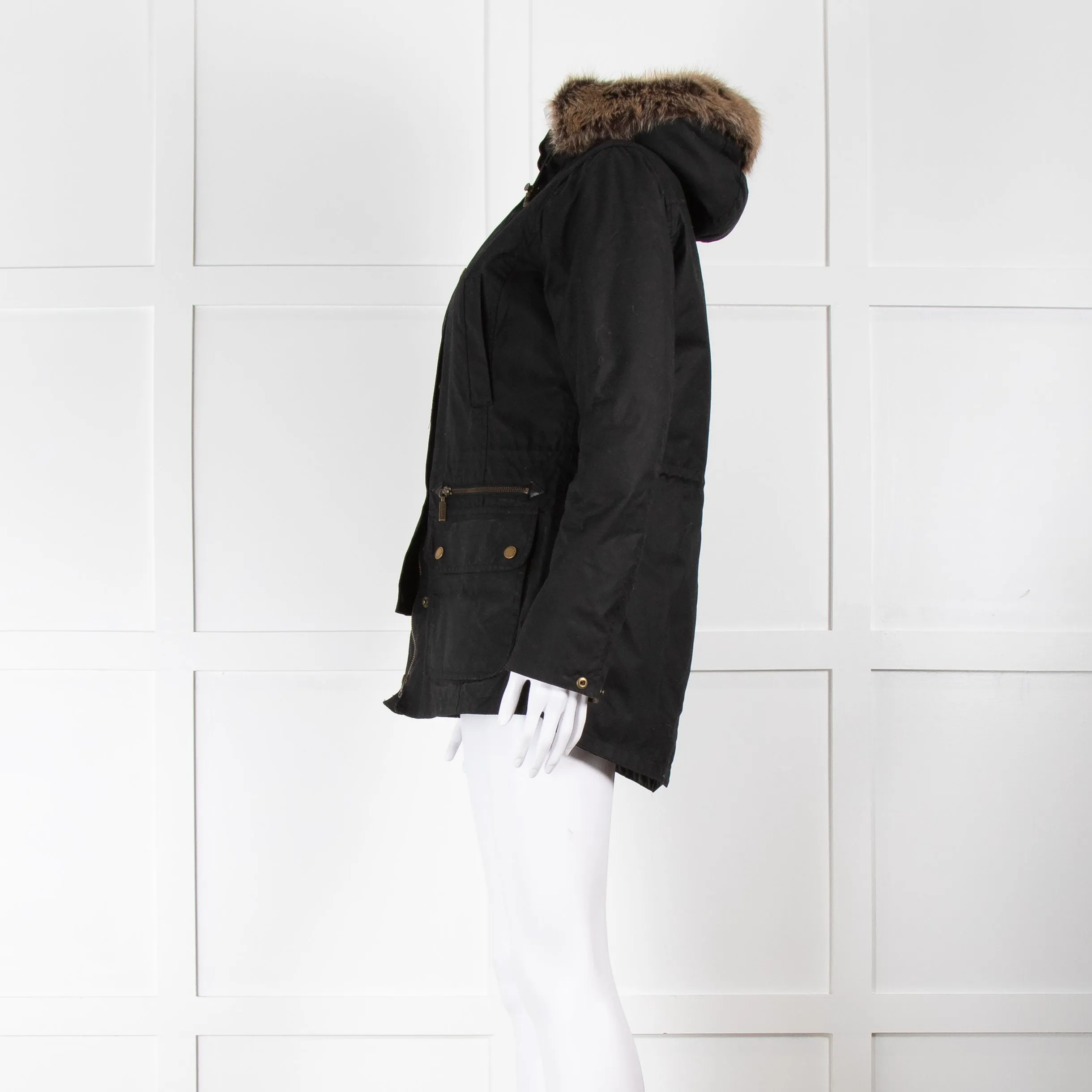 Barbour Black With Faux Fur Hood Trim Jacket