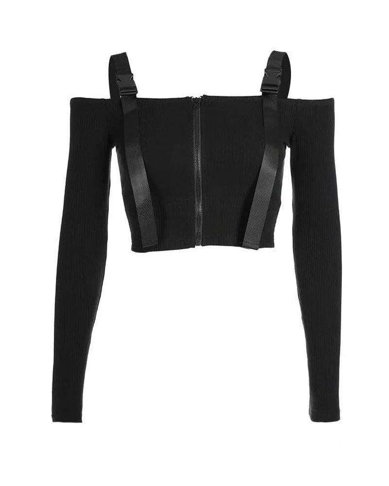 Beautiful In Black Buckle Zipper Top