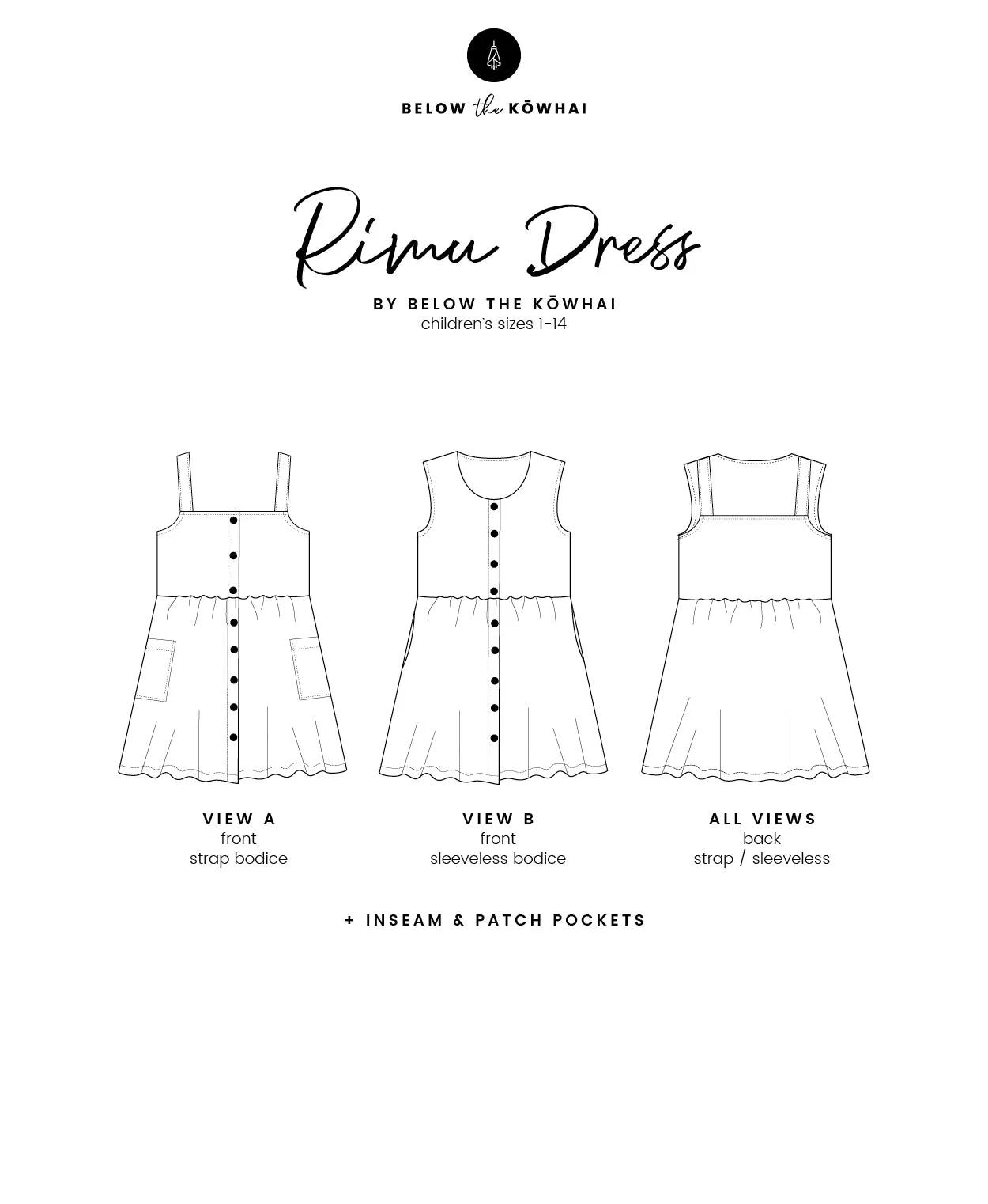 Below the Kōwhai Baby/Child/Teen Rimu Dress