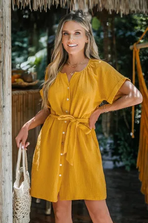 Belted Seersucker Mini Dress
