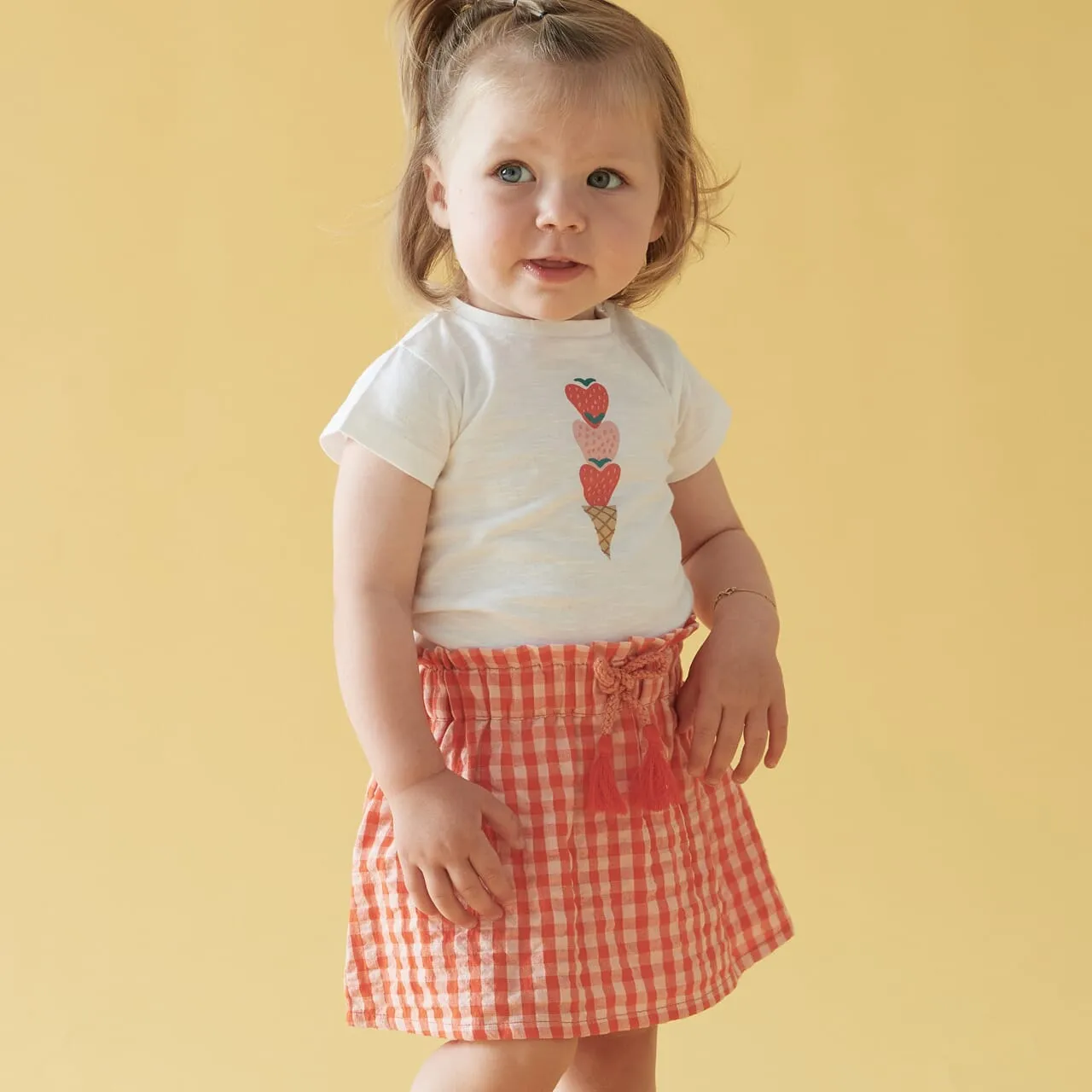 BERRY NICE Organic Cotton Woven Seersucker and Voile Checkered Skirt