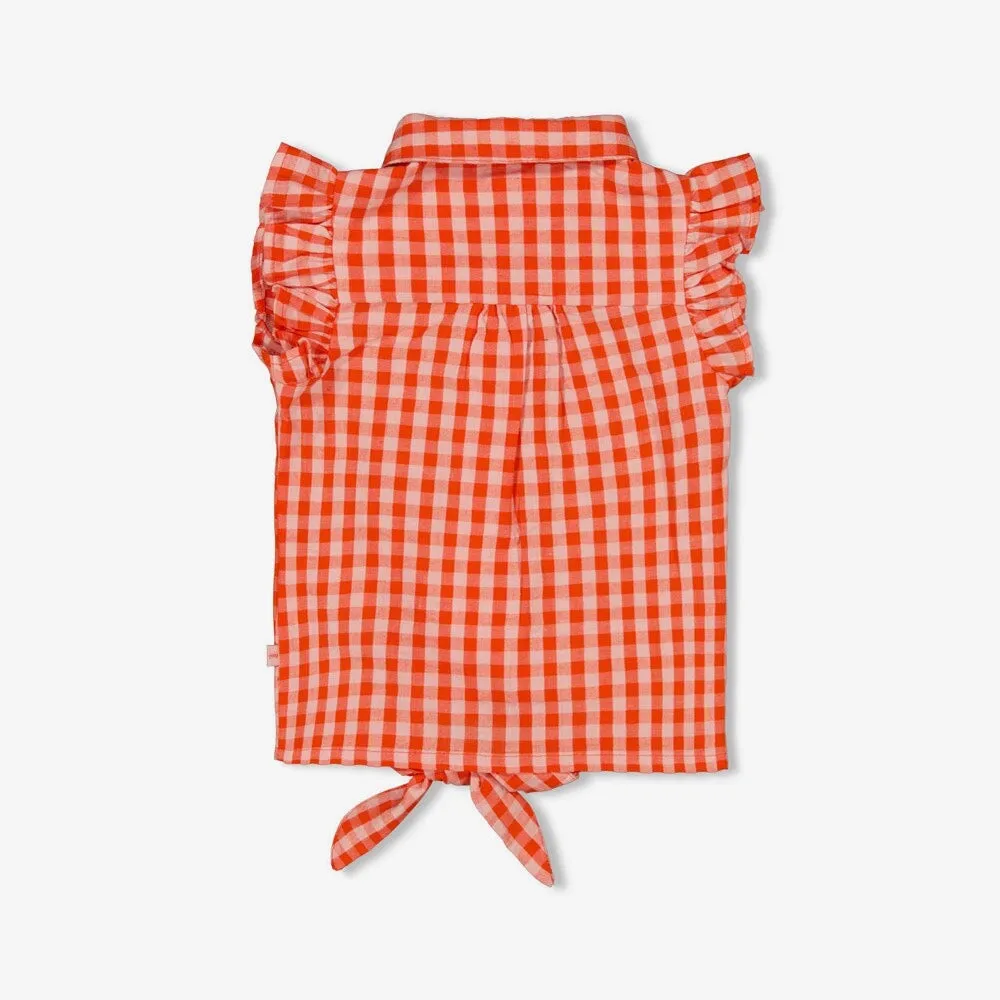 BERRY NICE Organic Cotton Woven Seersucker Checkered Blouse