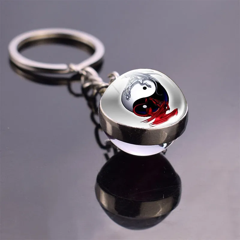 Black and White Symbols Key Chain Jewelry Life Tree Glass Ball Pendant Keychains