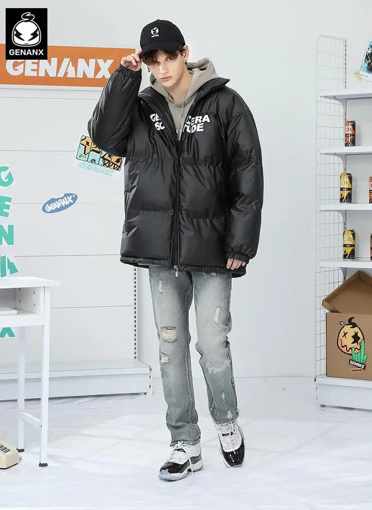 Black Logo Print Waterproof Padded Coat