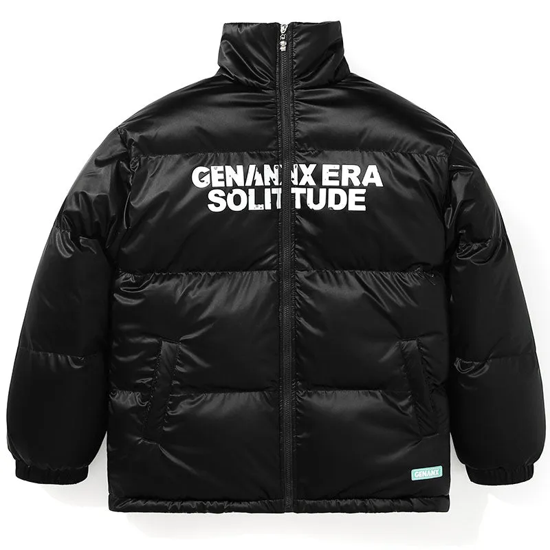 Black Logo Print Waterproof Padded Coat