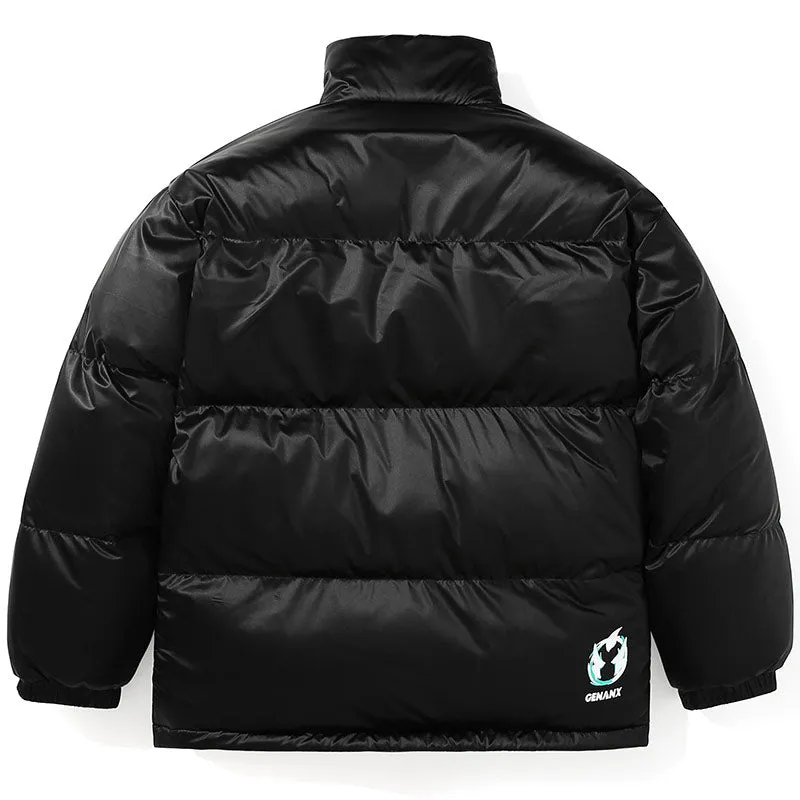 Black Logo Print Waterproof Padded Coat