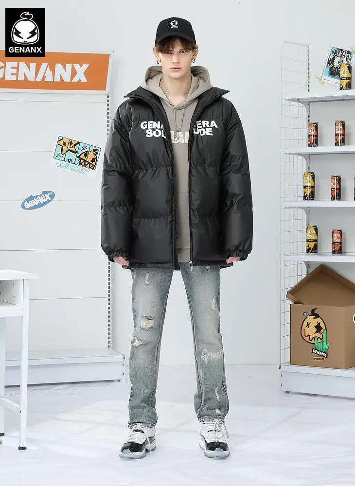 Black Logo Print Waterproof Padded Coat