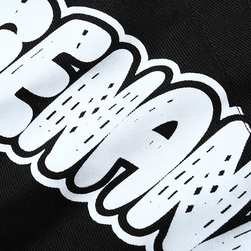 Black Print Split Fleece Hooded Padded Coat
