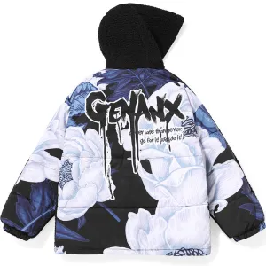 Black Vintage Multicolor Print Padded Coat