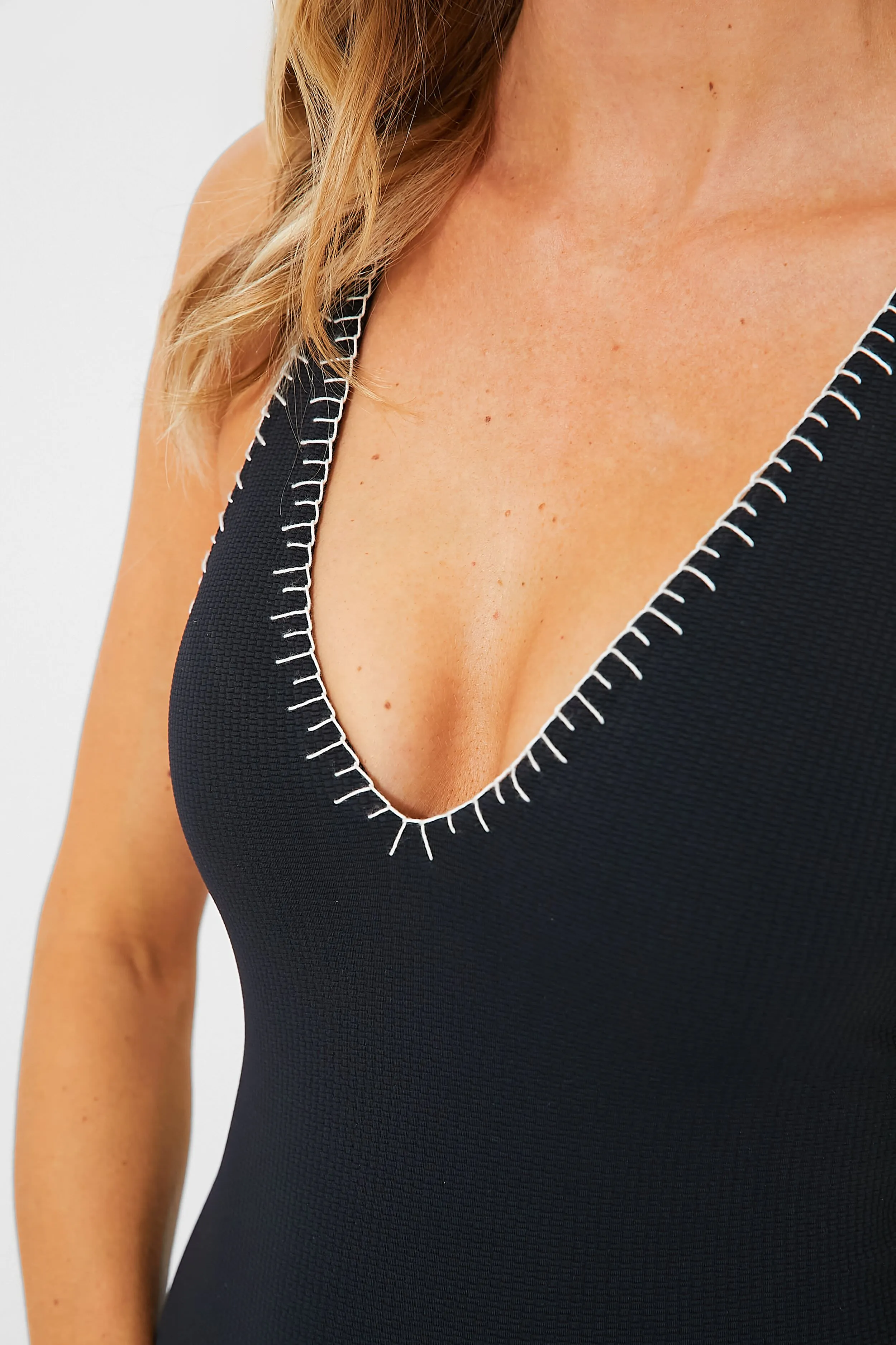 Black with Coconut Embroidery Sole Maillot