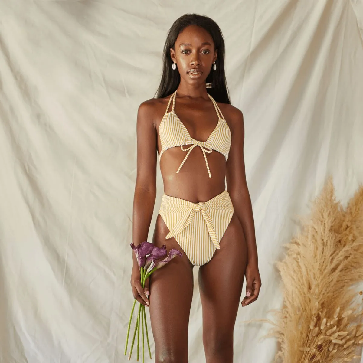 Canary Stripe Paula Tie-Up Bikini Bottom