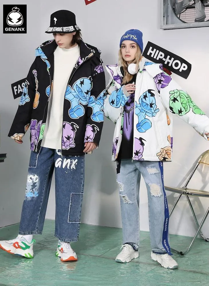 Cartoon Drop-Shoulder Sleeve Loose Padded Coat