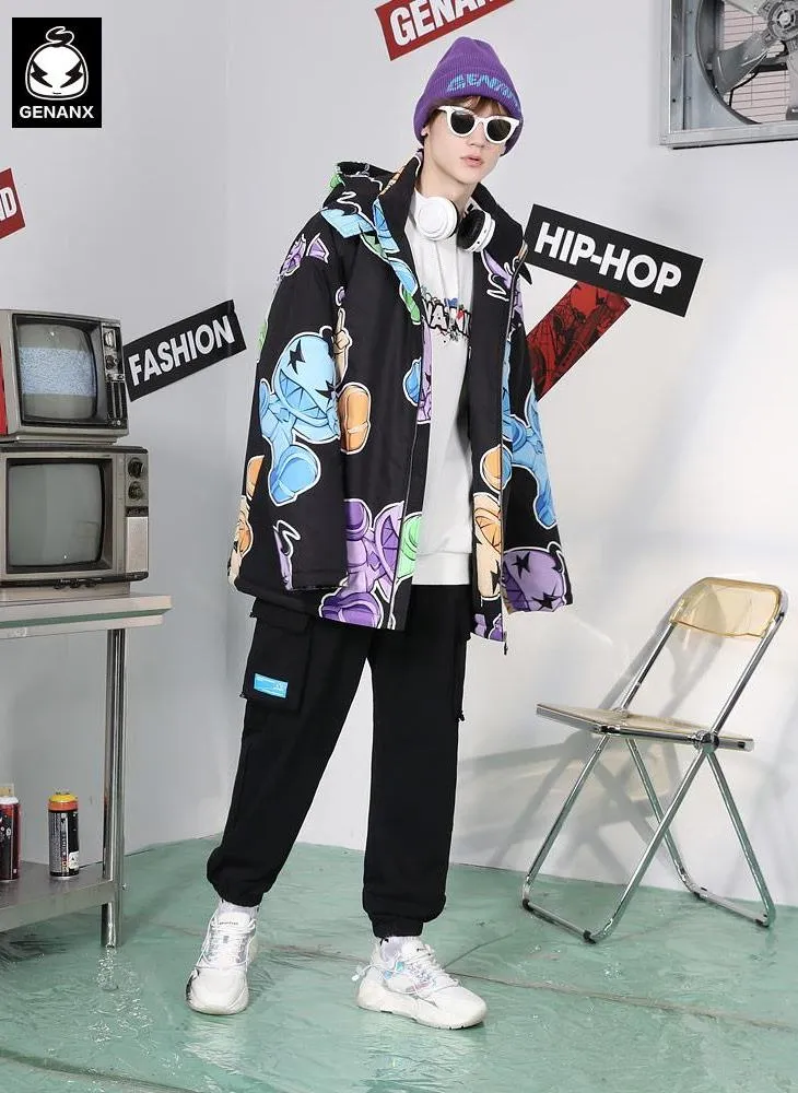 Cartoon Drop-Shoulder Sleeve Loose Padded Coat
