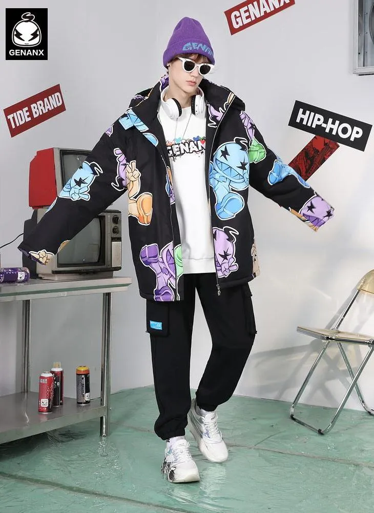Cartoon Drop-Shoulder Sleeve Loose Padded Coat