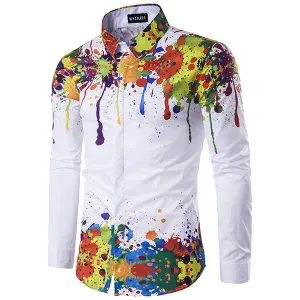 Casual Business Korean Style 3D Splash Ink Printing Long Sleeve Dress Shirts for Men