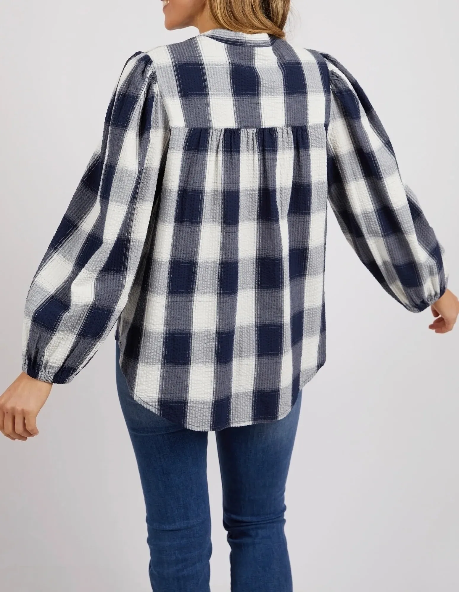 Cedar Check Blouse Navy