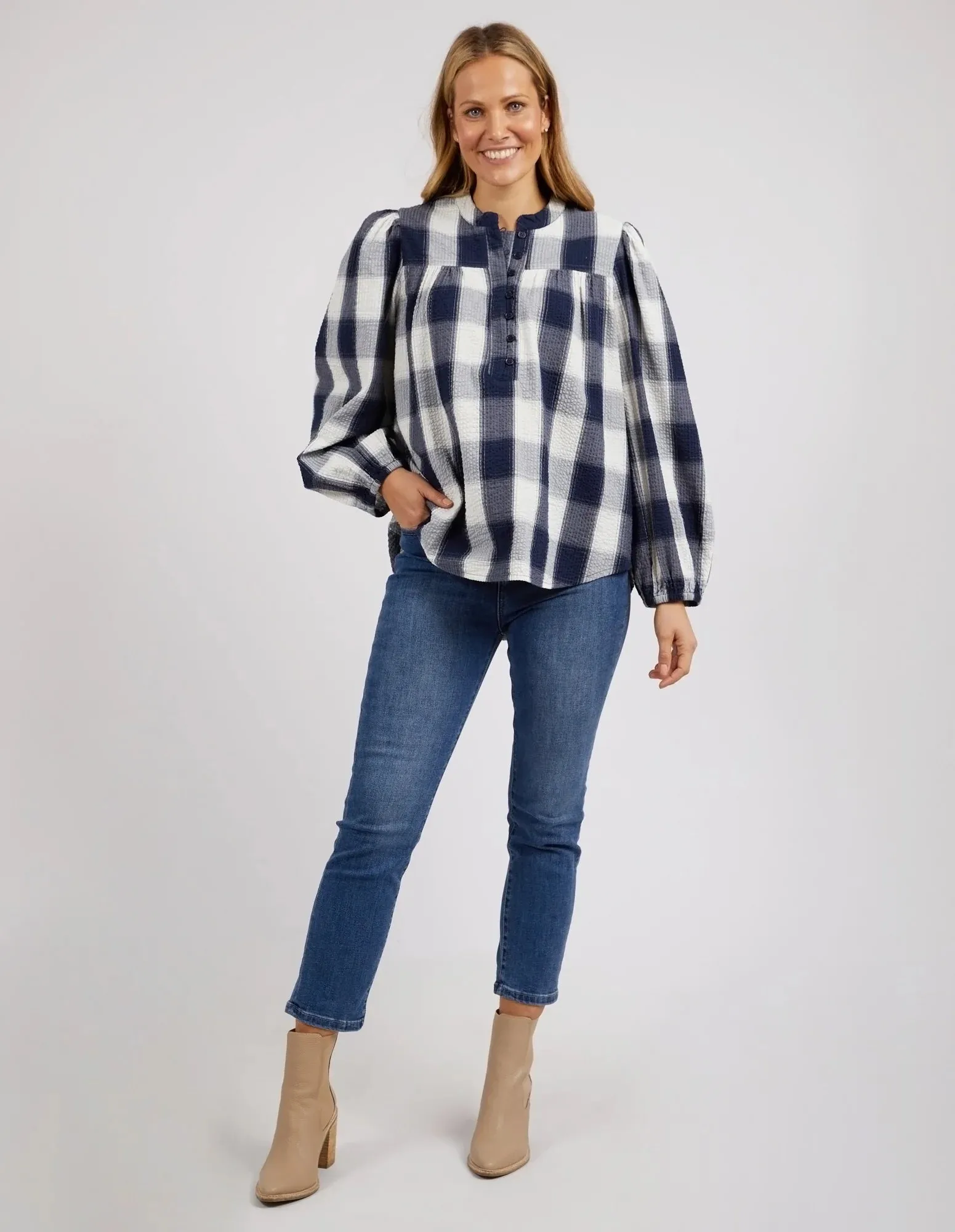 Cedar Check Blouse Navy