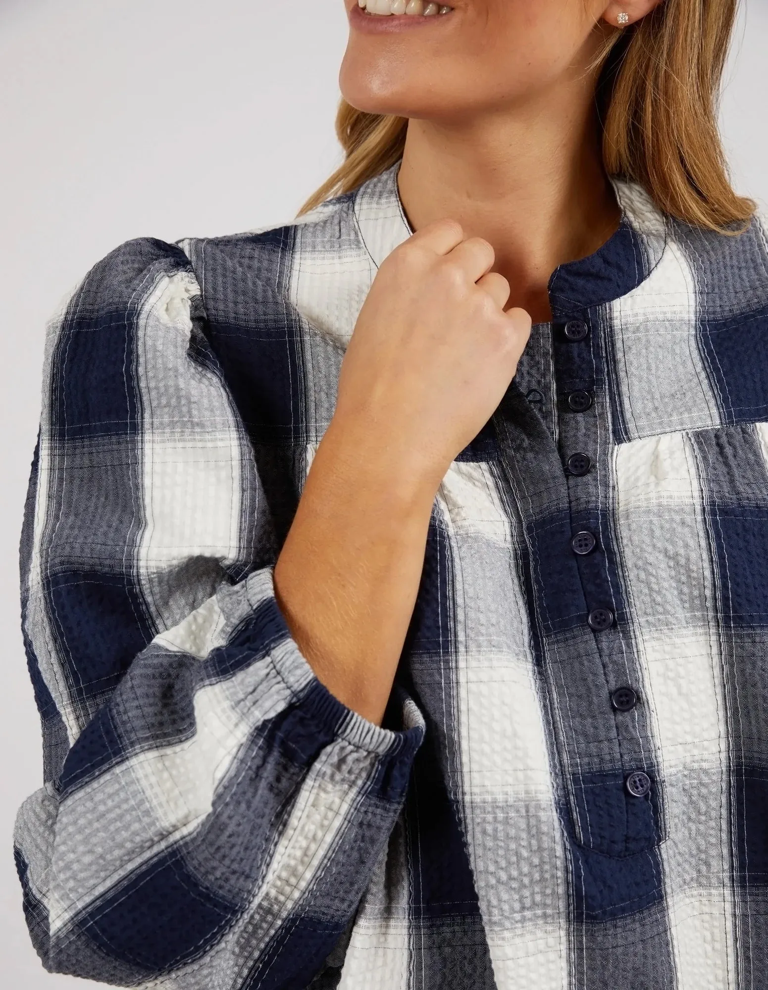 Cedar Check Blouse Navy