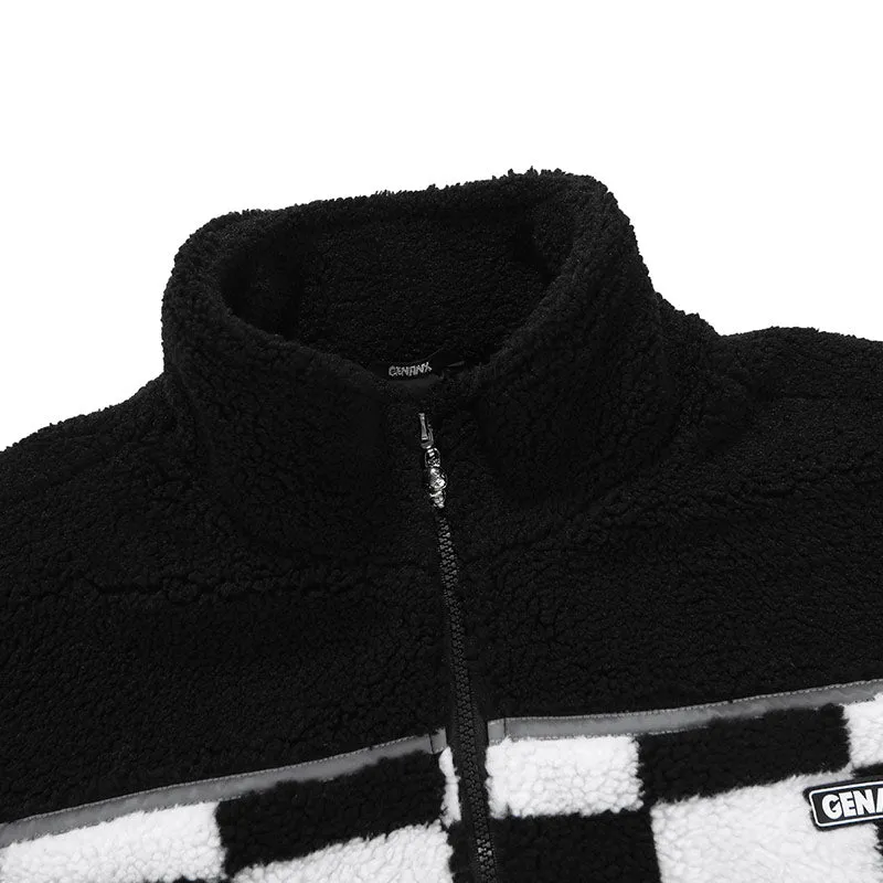 Checkerboard Embroidery Label Fleece Padded Coat