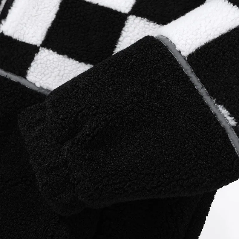 Checkerboard Embroidery Label Fleece Padded Coat