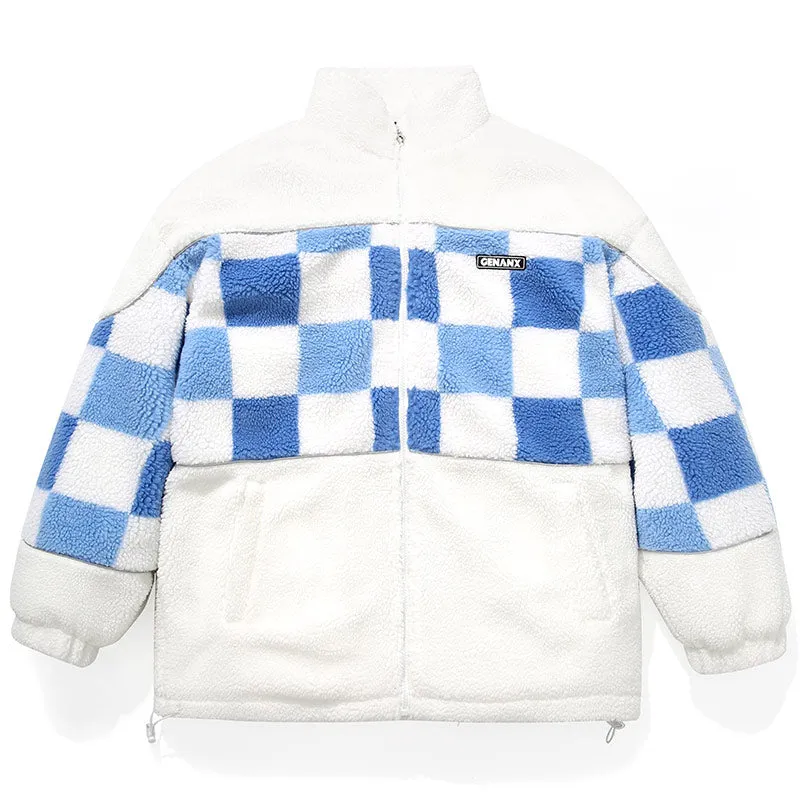 Checkerboard Embroidery Label Fleece Padded Coat