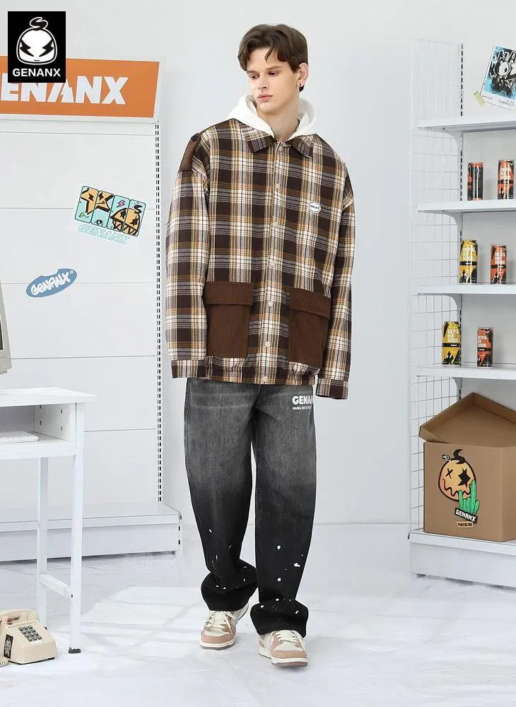 Checkerboard Patchwork Drop-Shoulder Sleeve Padded Coat