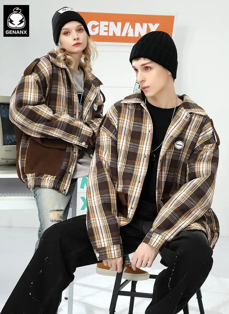 Checkerboard Patchwork Drop-Shoulder Sleeve Padded Coat