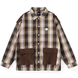 Checkerboard Patchwork Drop-Shoulder Sleeve Padded Coat
