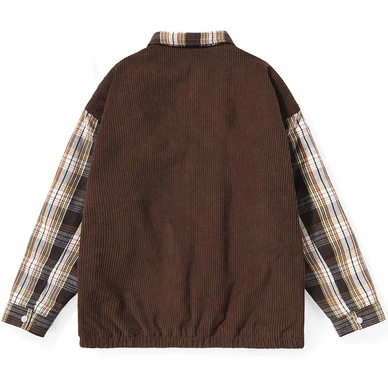 Checkerboard Patchwork Drop-Shoulder Sleeve Padded Coat