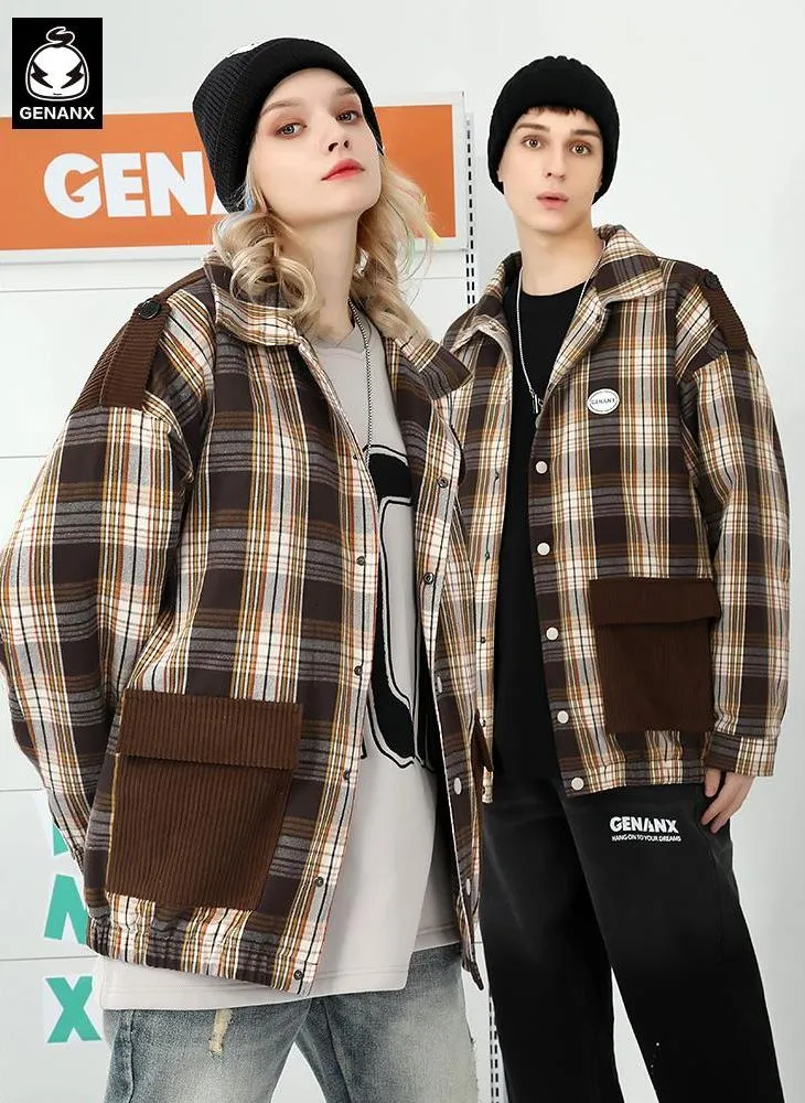 Checkerboard Patchwork Drop-Shoulder Sleeve Padded Coat