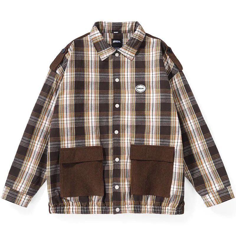 Checkerboard Patchwork Drop-Shoulder Sleeve Padded Coat