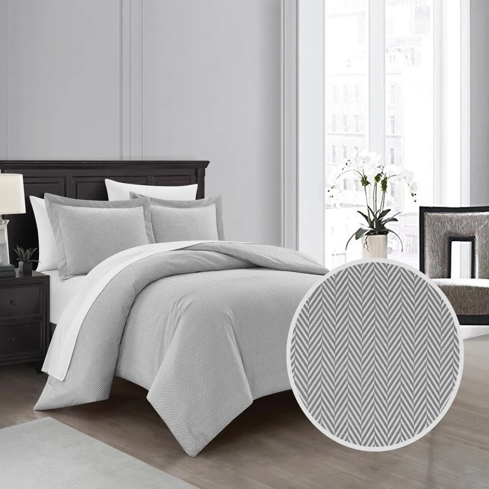 Chic Home Laurel Duvet Cover Set Graphic Herringbone Pattern Print Design Bedding - Pillow Sham Included - 2 Piece - Twin 68x90", Grey