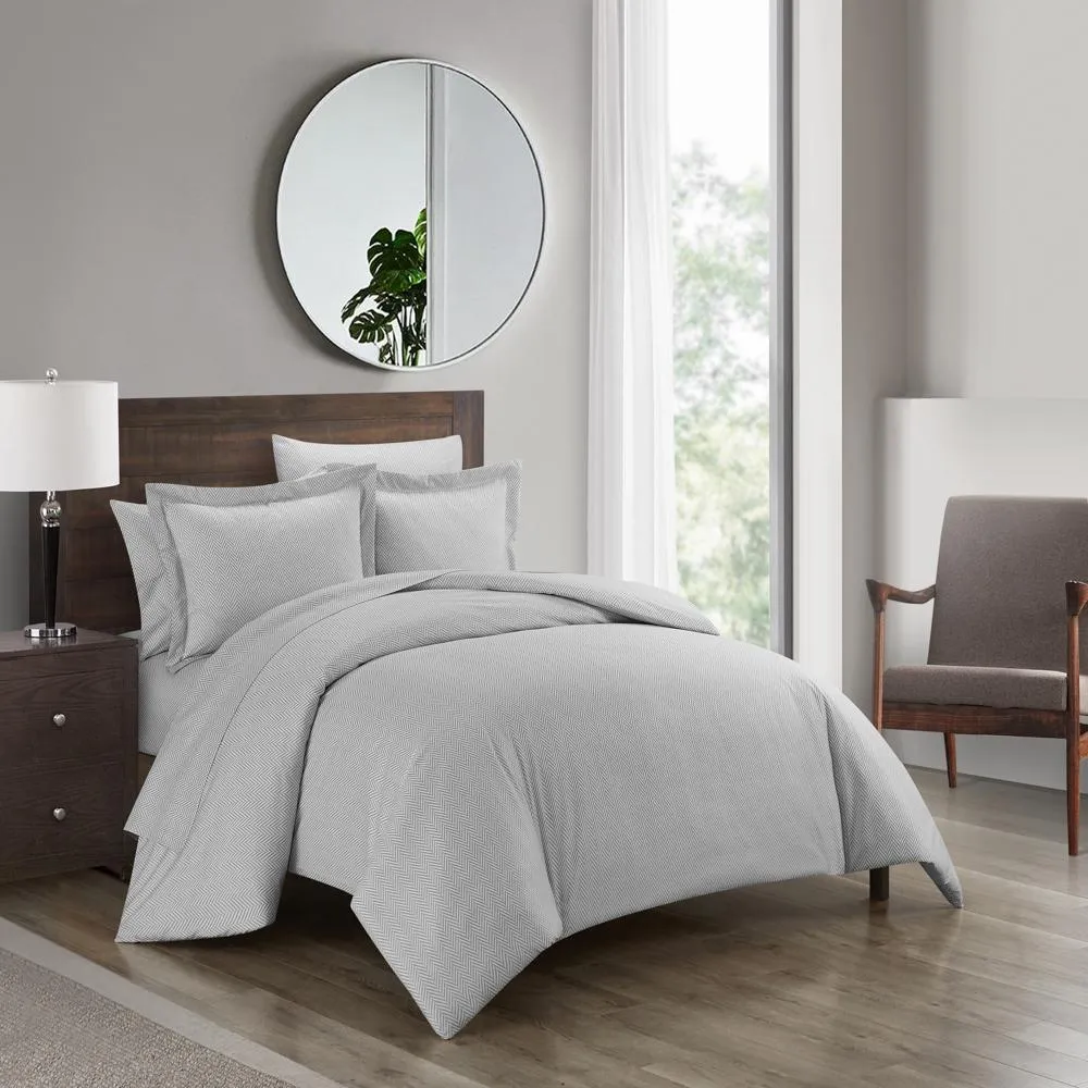 Chic Home Laurel Duvet Cover Set Graphic Herringbone Pattern Print Design Bedding - Pillow Sham Included - 2 Piece - Twin 68x90", Grey