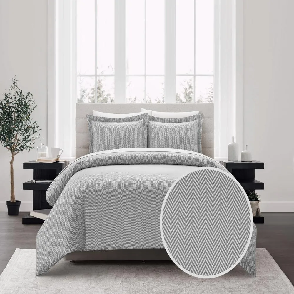 Chic Home Laurel Duvet Cover Set Graphic Herringbone Pattern Print Design Bedding - Pillow Sham Included - 2 Piece - Twin 68x90", Grey