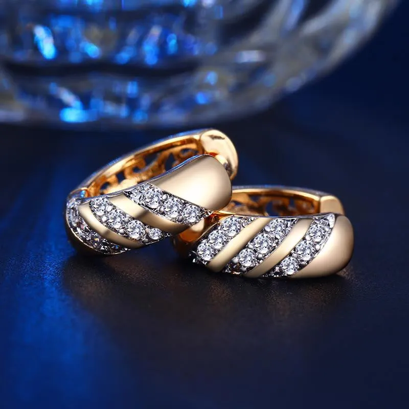 Classic Design Small Round Loop 18K Rose Gold Plated Diamond Hoop Earrings for Women