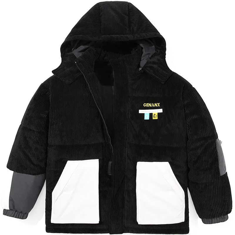 Color Block Label Corduroy Padded Coat