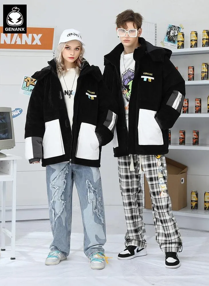 Color Block Label Corduroy Padded Coat