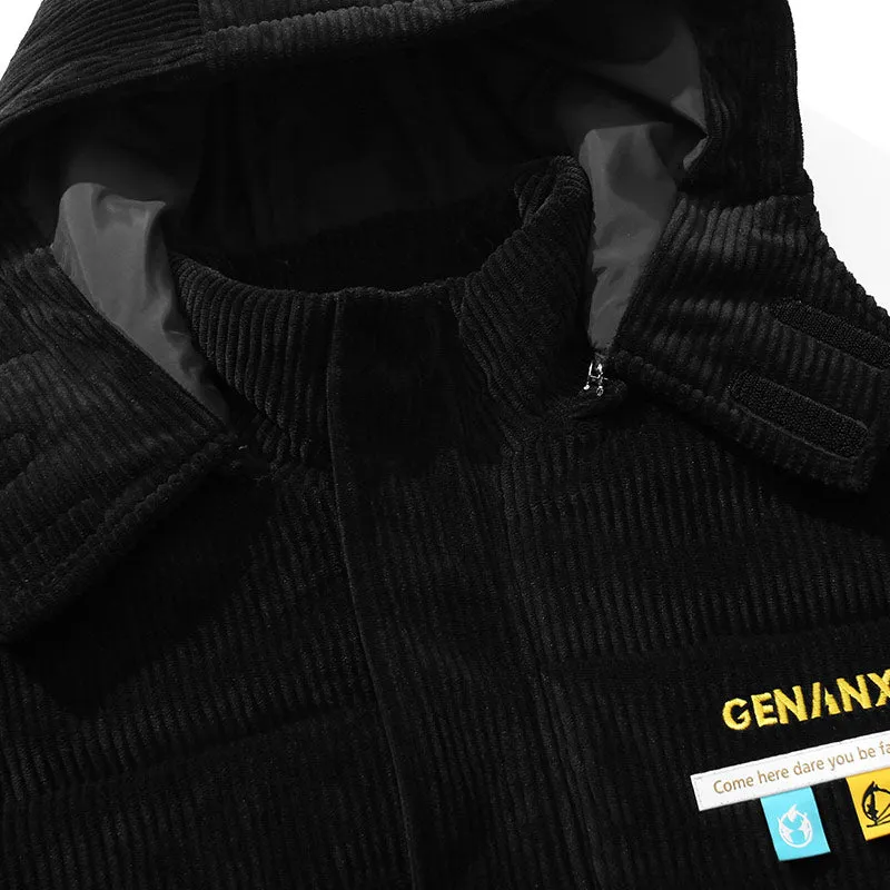 Color Block Label Corduroy Padded Coat