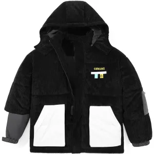 Color Block Label Corduroy Padded Coat
